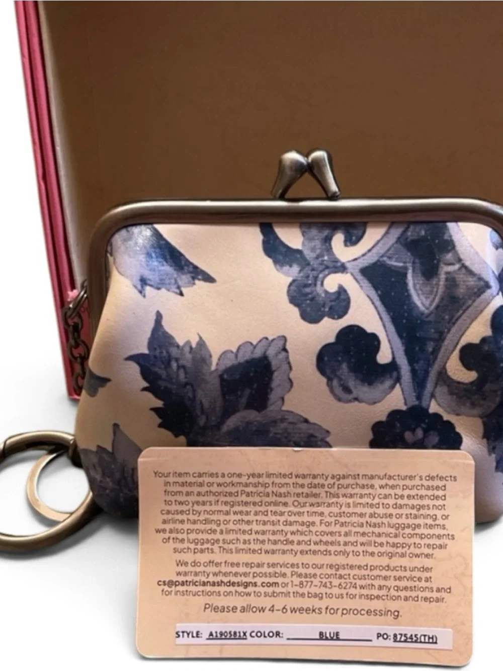 Patricia Nash leather blue & cream coin purse NWT